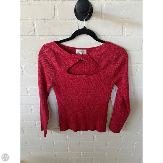 Sweater By Jessica Simpson In Red & Silver, Size: M