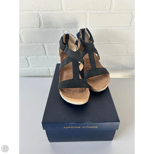 Sandals Heels Wedge By Adrienne Vittadini In Black & Tan, Size: 8.5