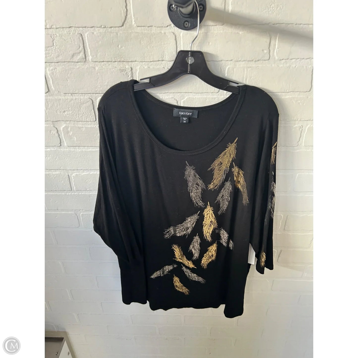 Top 3/4 Sleeve By Karen Kane In Black & Gold, Size: 3x