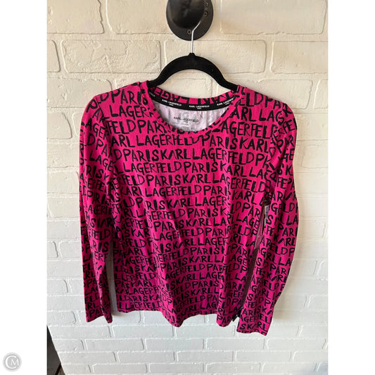 Top Long Sleeve Designer By Karl Lagerfeld In Black & Pink, Size: M