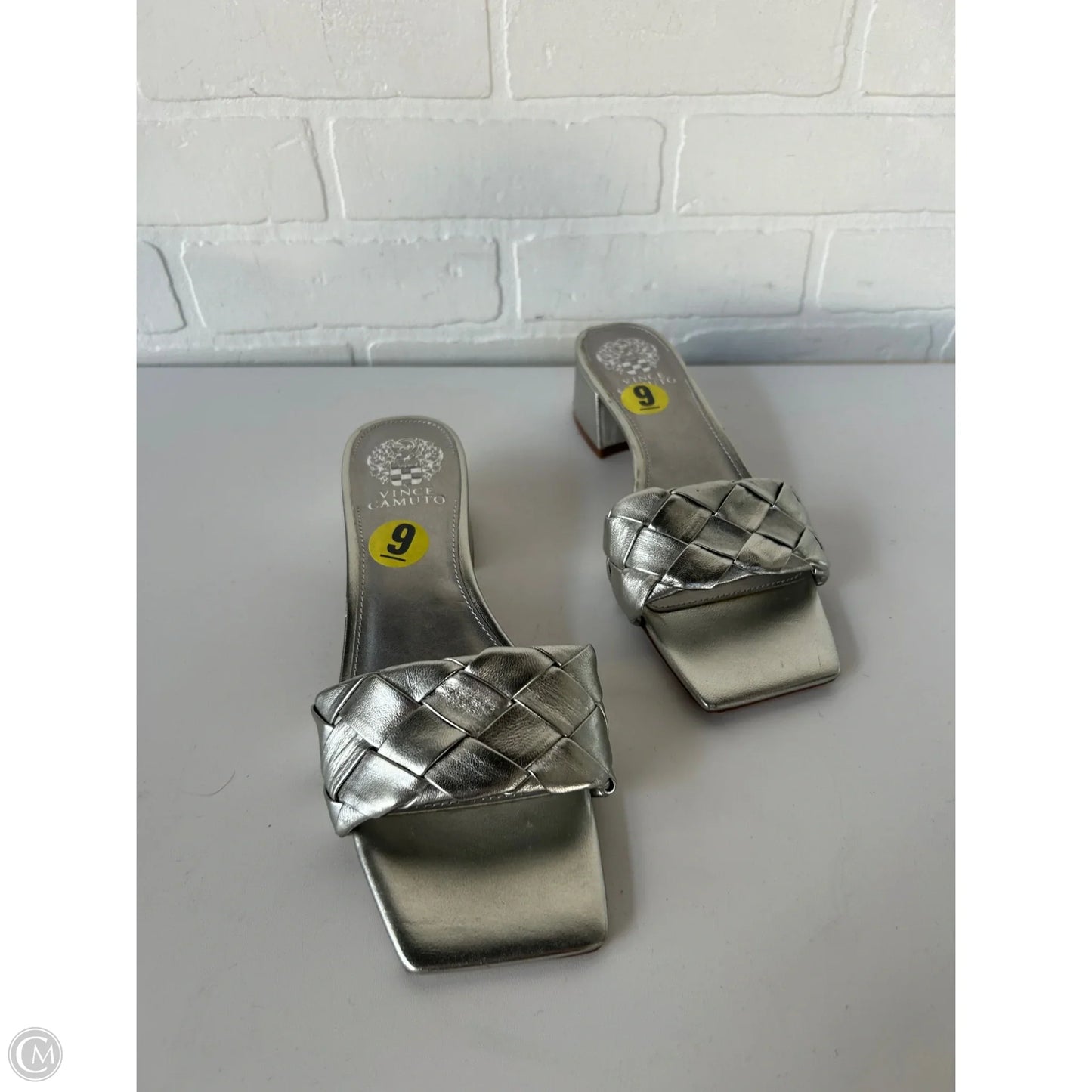 Sandals Heels Kitten By Vince Camuto In Silver, Size: 9