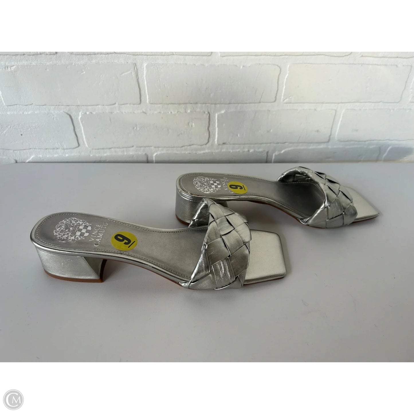 Sandals Heels Kitten By Vince Camuto In Silver, Size: 9
