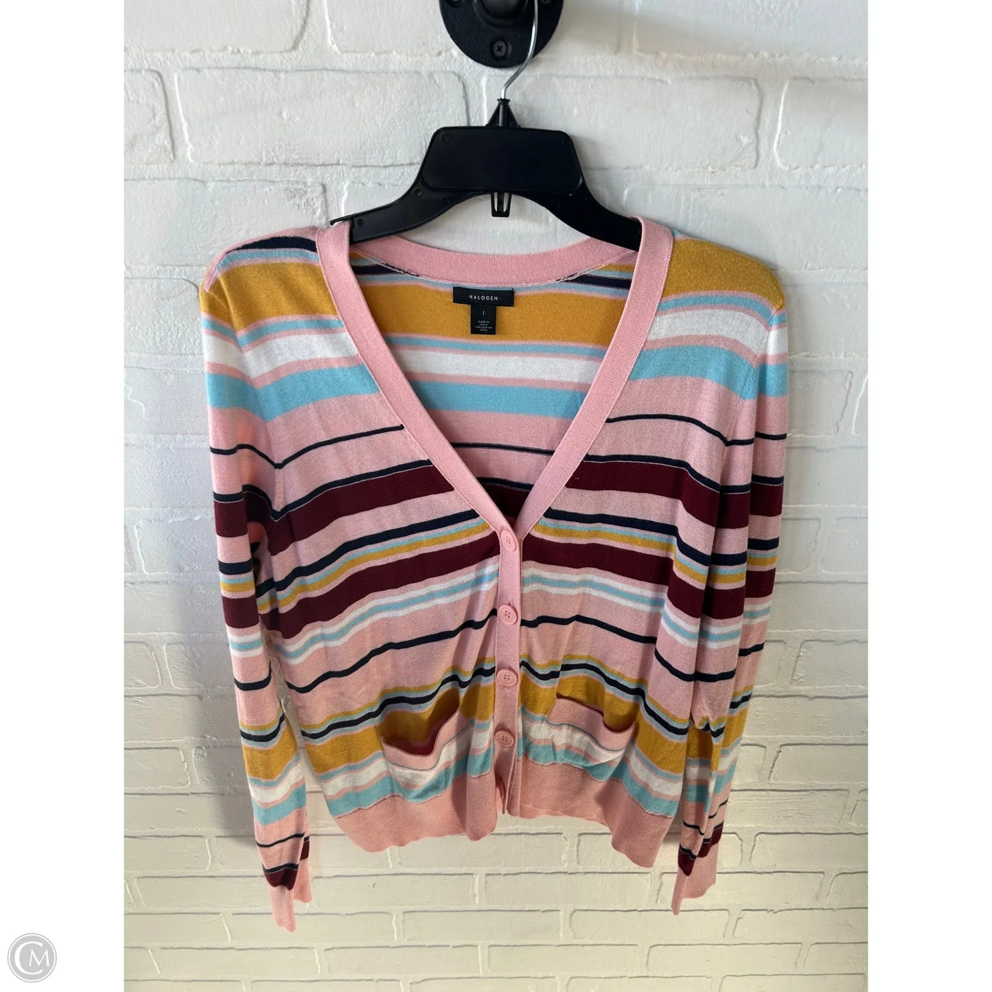 Sweater Cardigan By Halogen In Pink & Red, Size: L