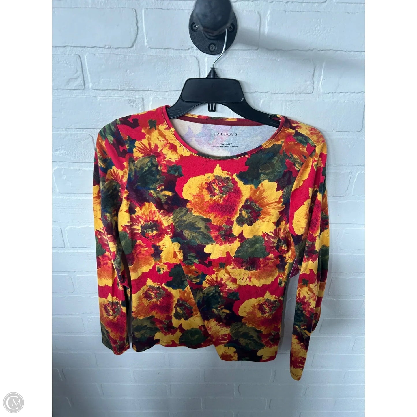 Top Long Sleeve Basic By Talbots In Red & Yellow, Size: S