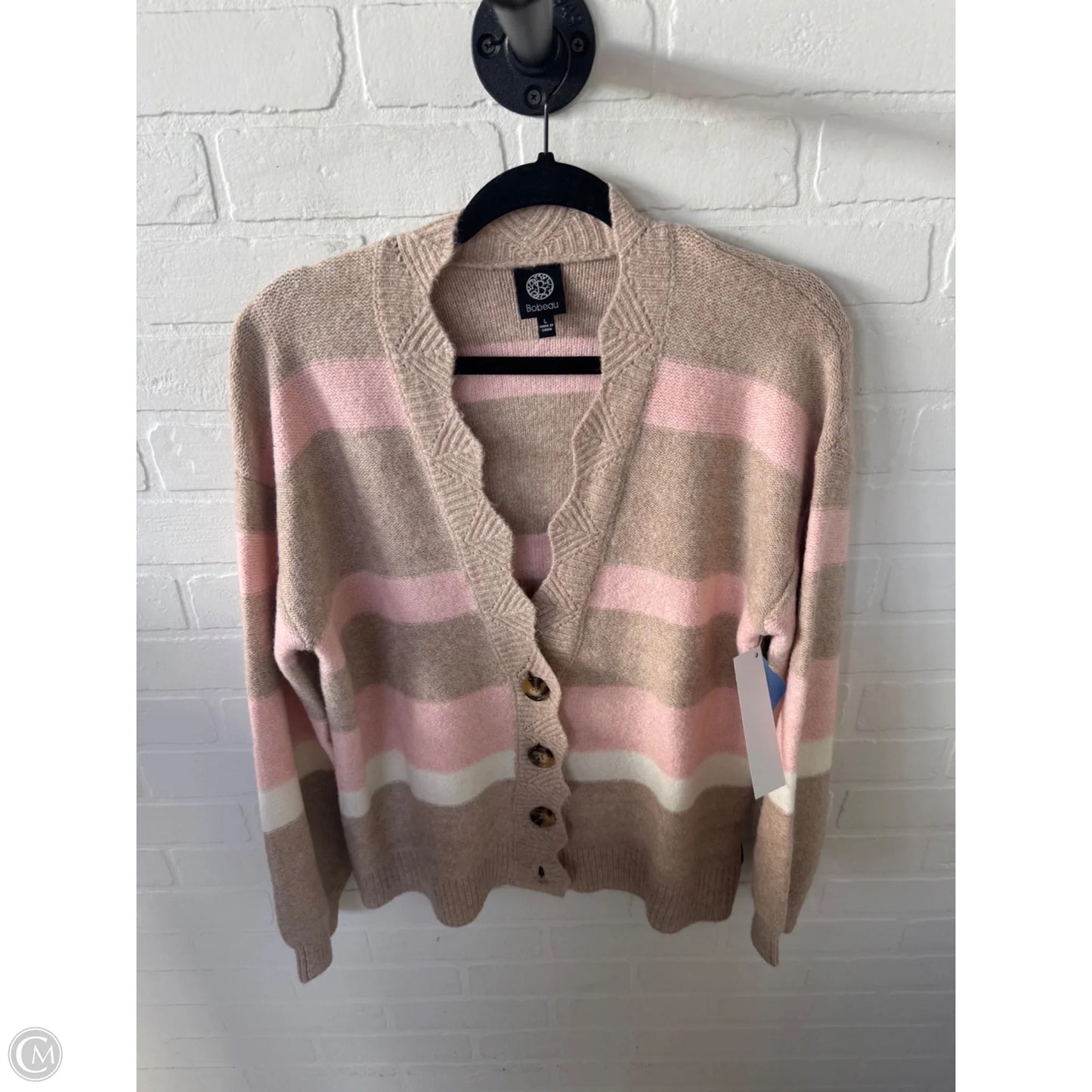 Sweater Cardigan By Bobeau In Pink & Tan, Size: L