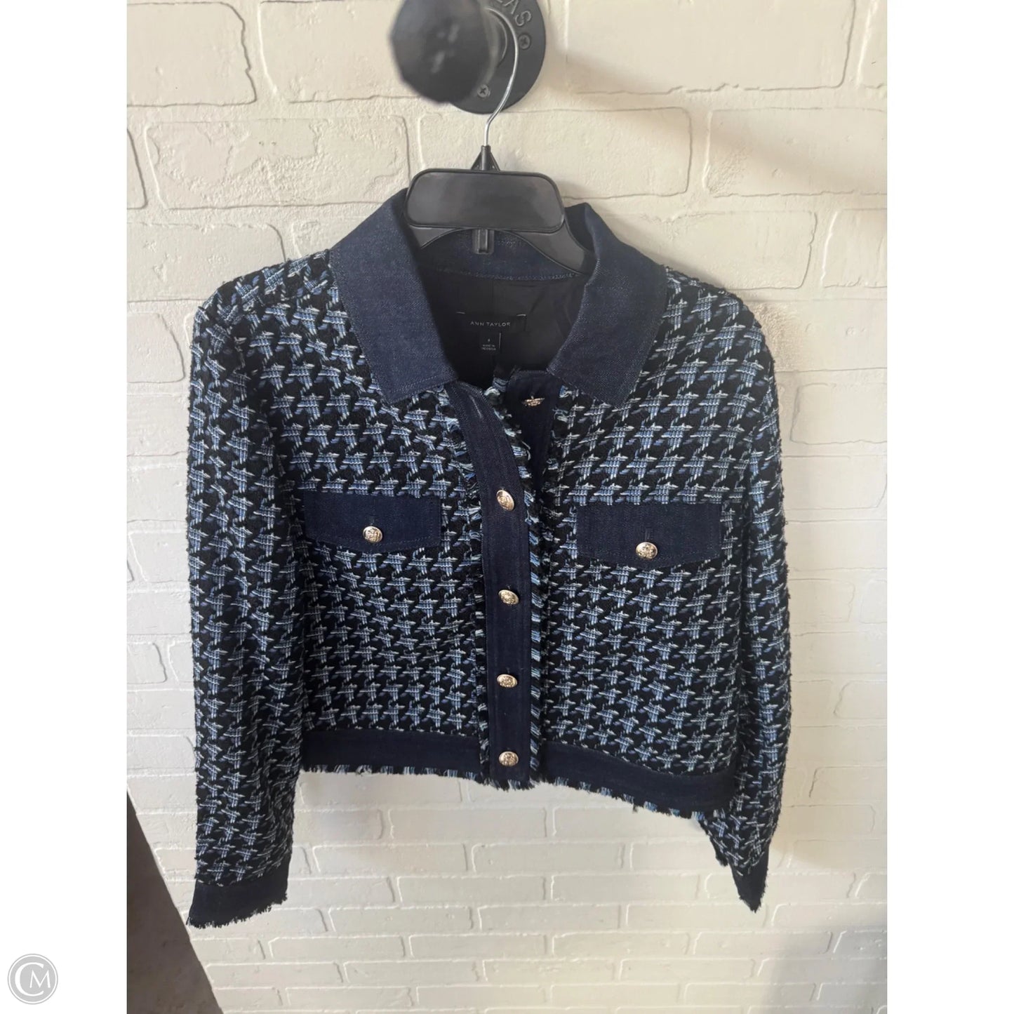 Blazer By Ann Taylor In Black & Blue, Size: M