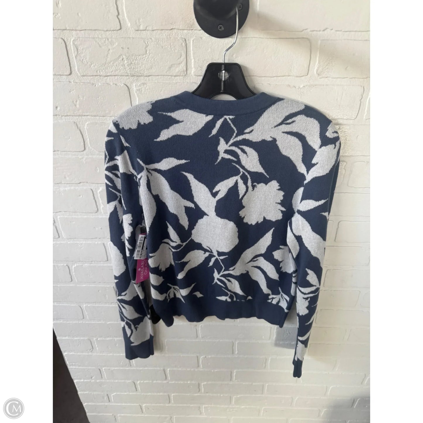 Sweater Cardigan By Ann Taylor In Blue & White, Size: S