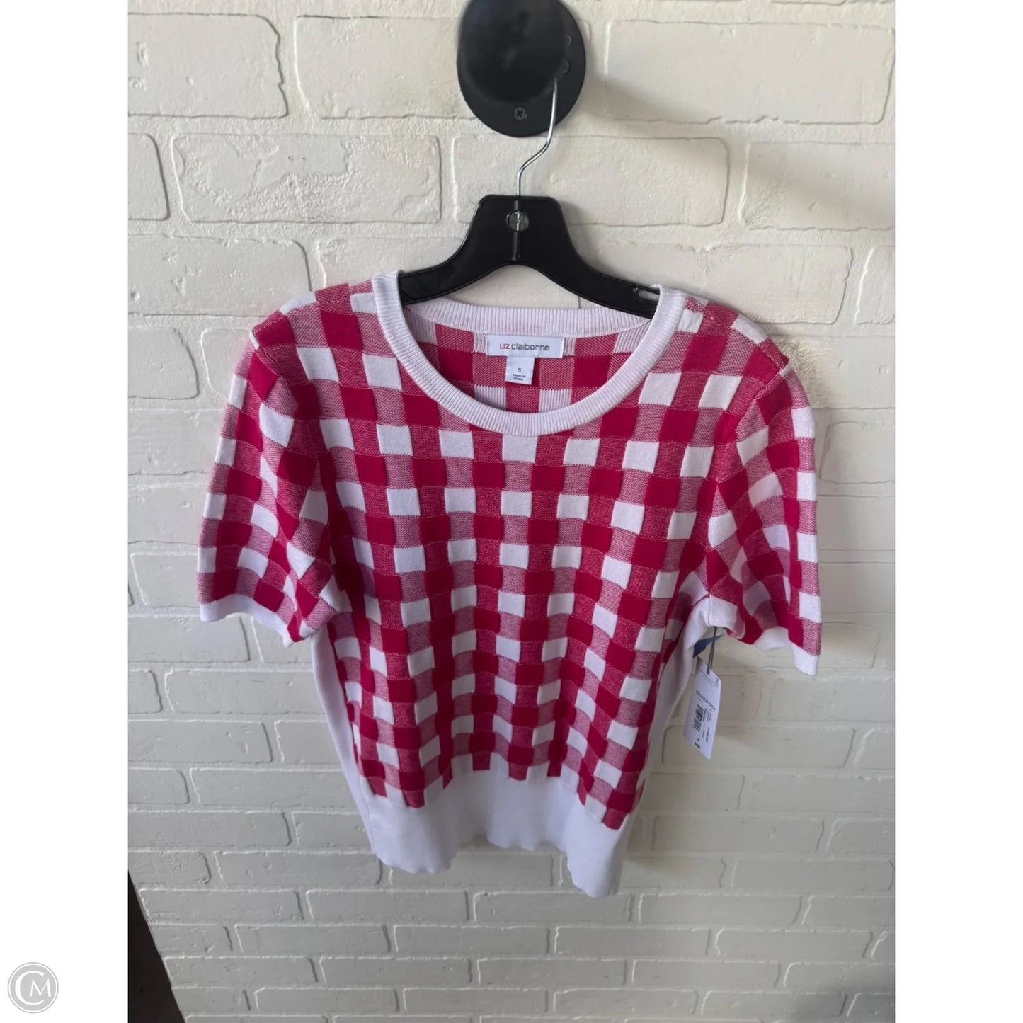 Sweater Short Sleeve By Liz Claiborne In Pink & White, Size: S