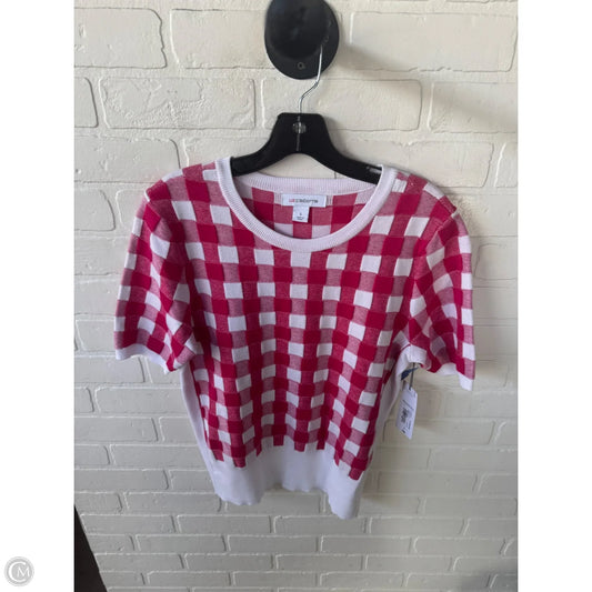 Sweater Short Sleeve By Liz Claiborne In Pink & White, Size: S
