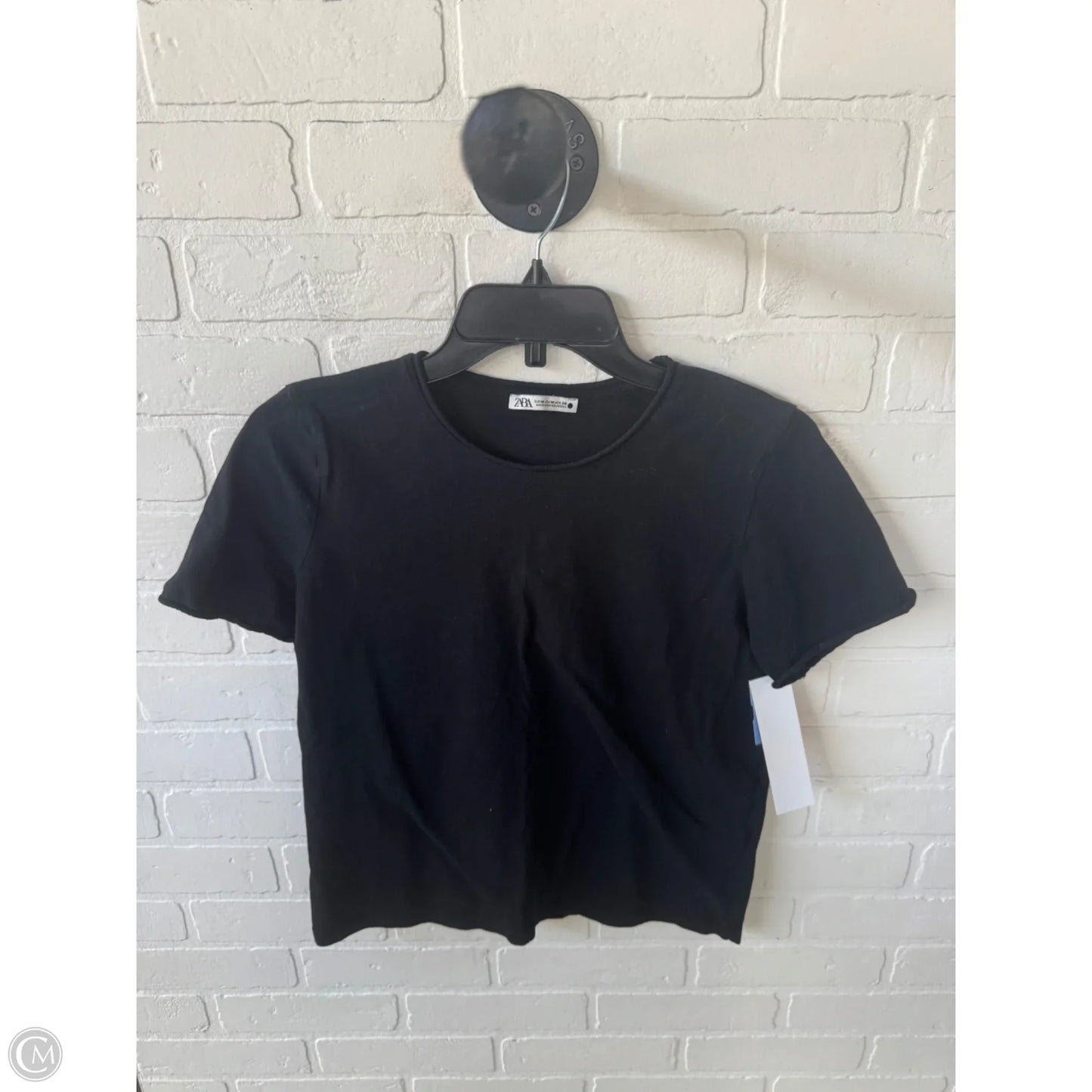 Top Short Sleeve Basic By Zara In Black, Size: M