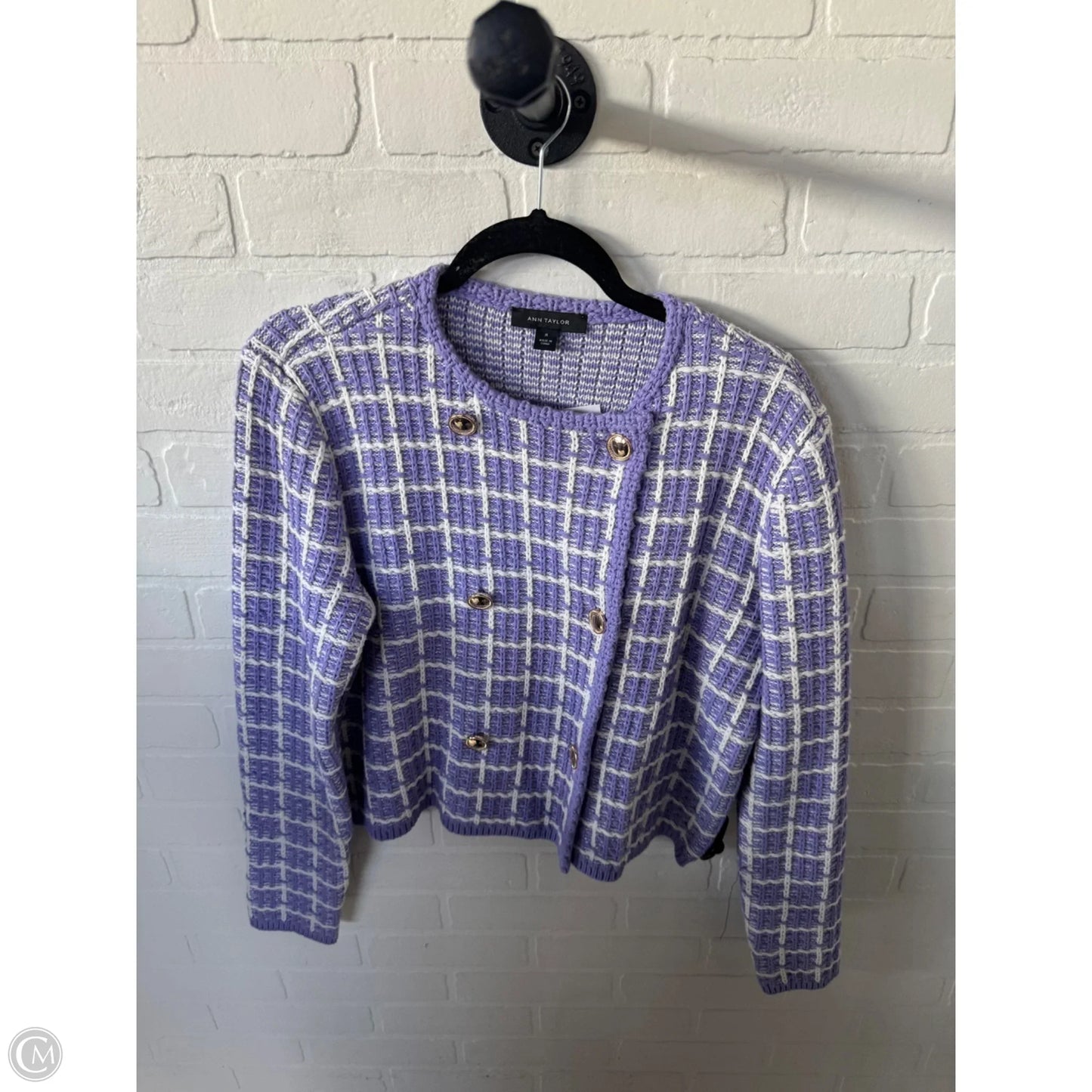 Blazer By Ann Taylor In Purple & White, Size: M