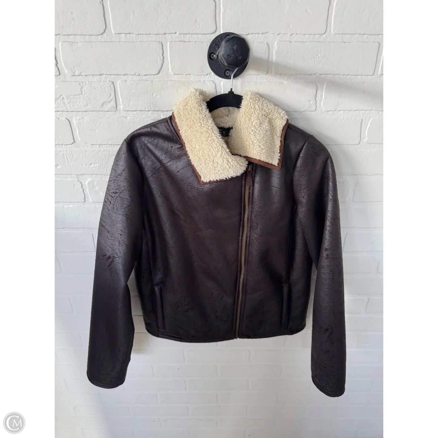 Jacket Faux Fur & Sherpa By Lauren By Ralph Lauren In Brown & Cream, Size: M