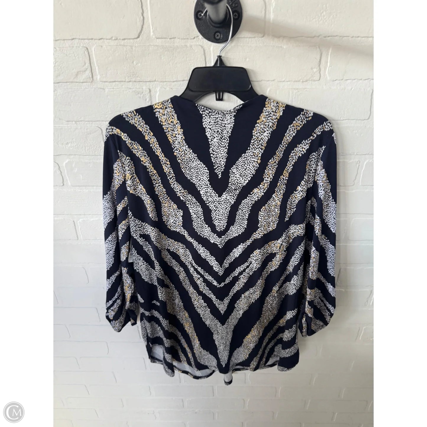 Top 3/4 Sleeve By Jm Collections In Blue & White, Size: L