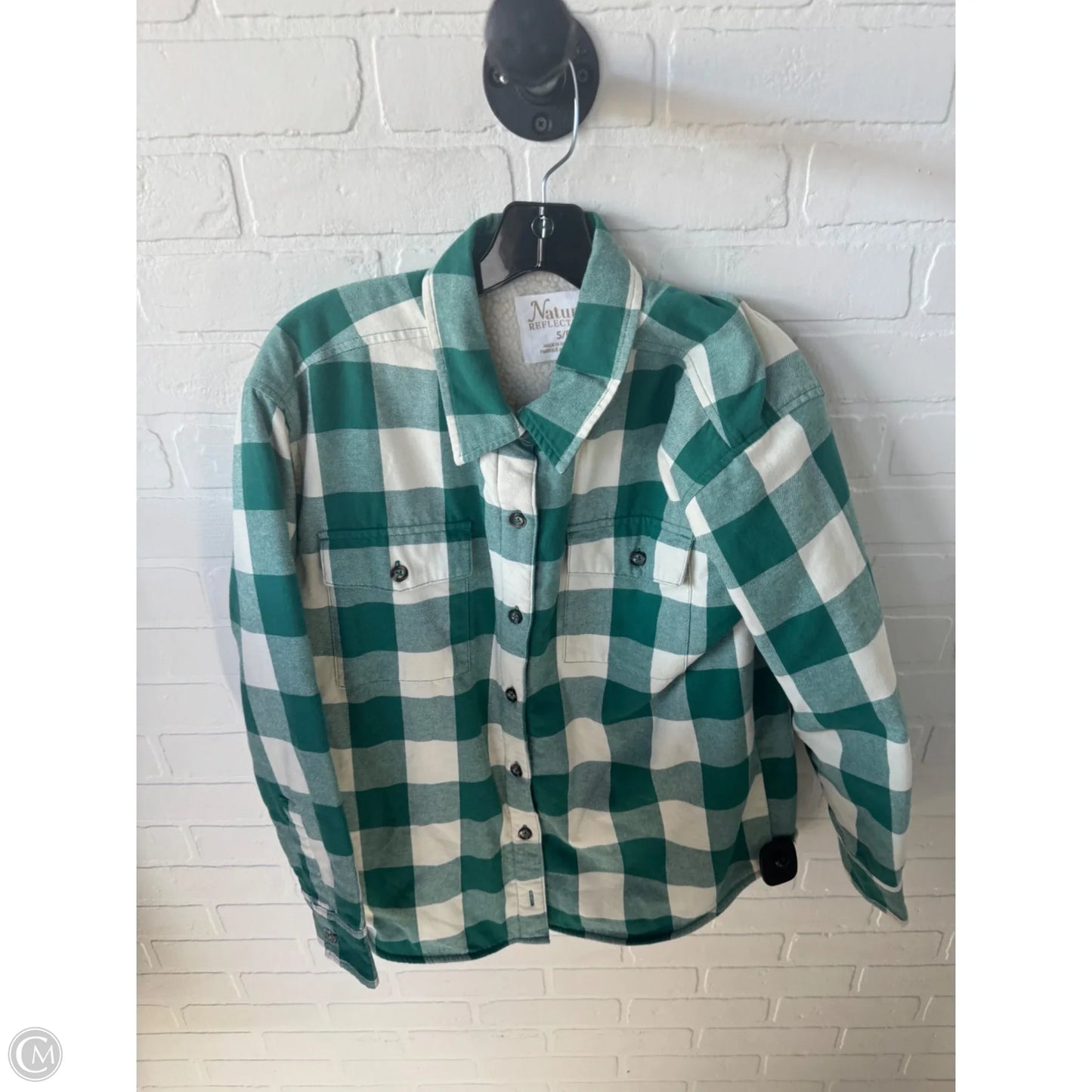 Jacket Shirt By Natural Reflections In Green & White, Size: S
