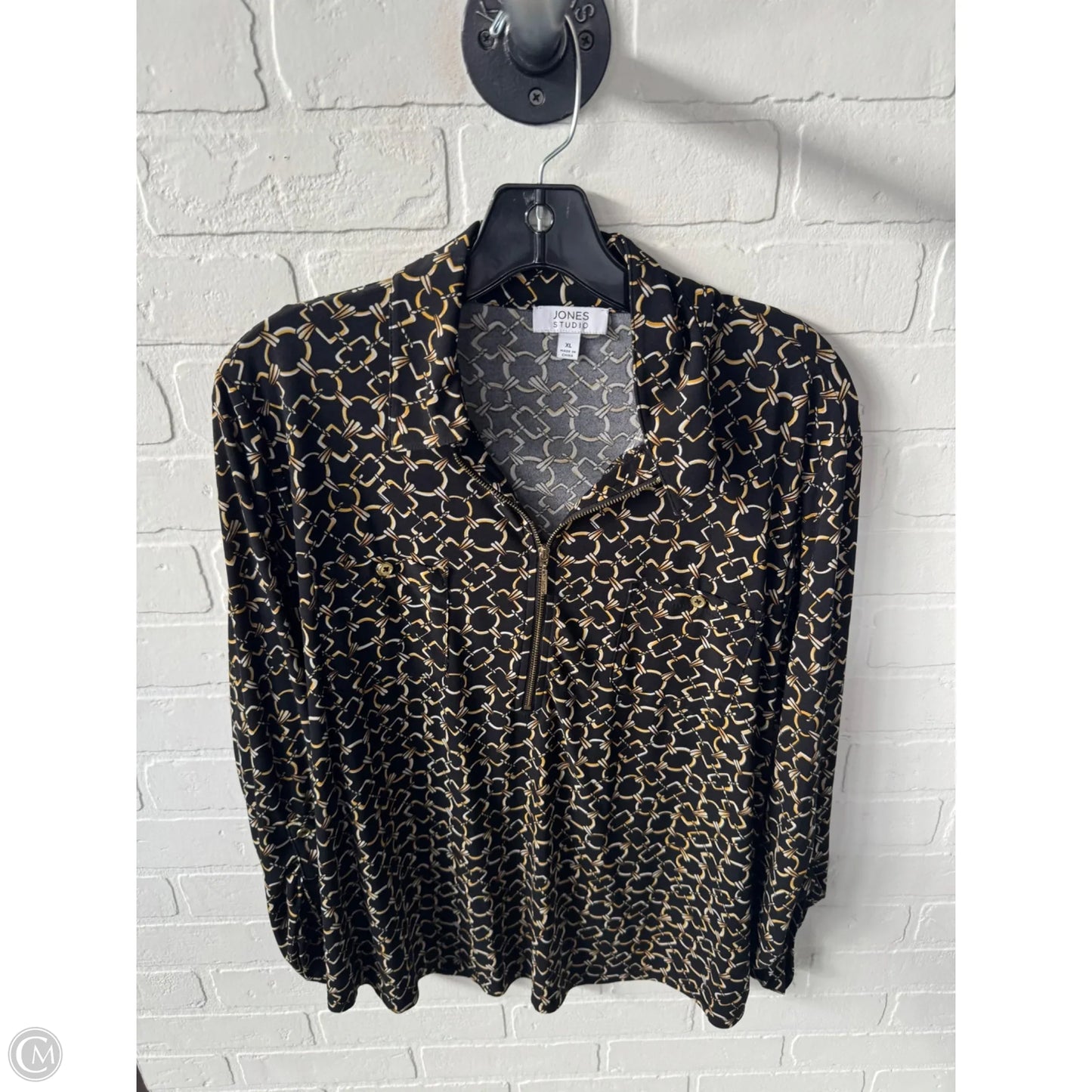 Top Long Sleeve By Jones Studio In Black & Gold, Size: Xl