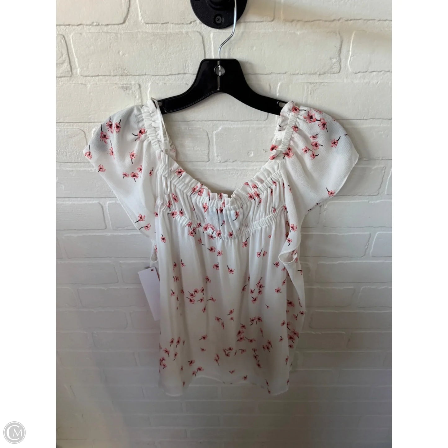 Top Short Sleeve By Cece In Pink & White, Size: L