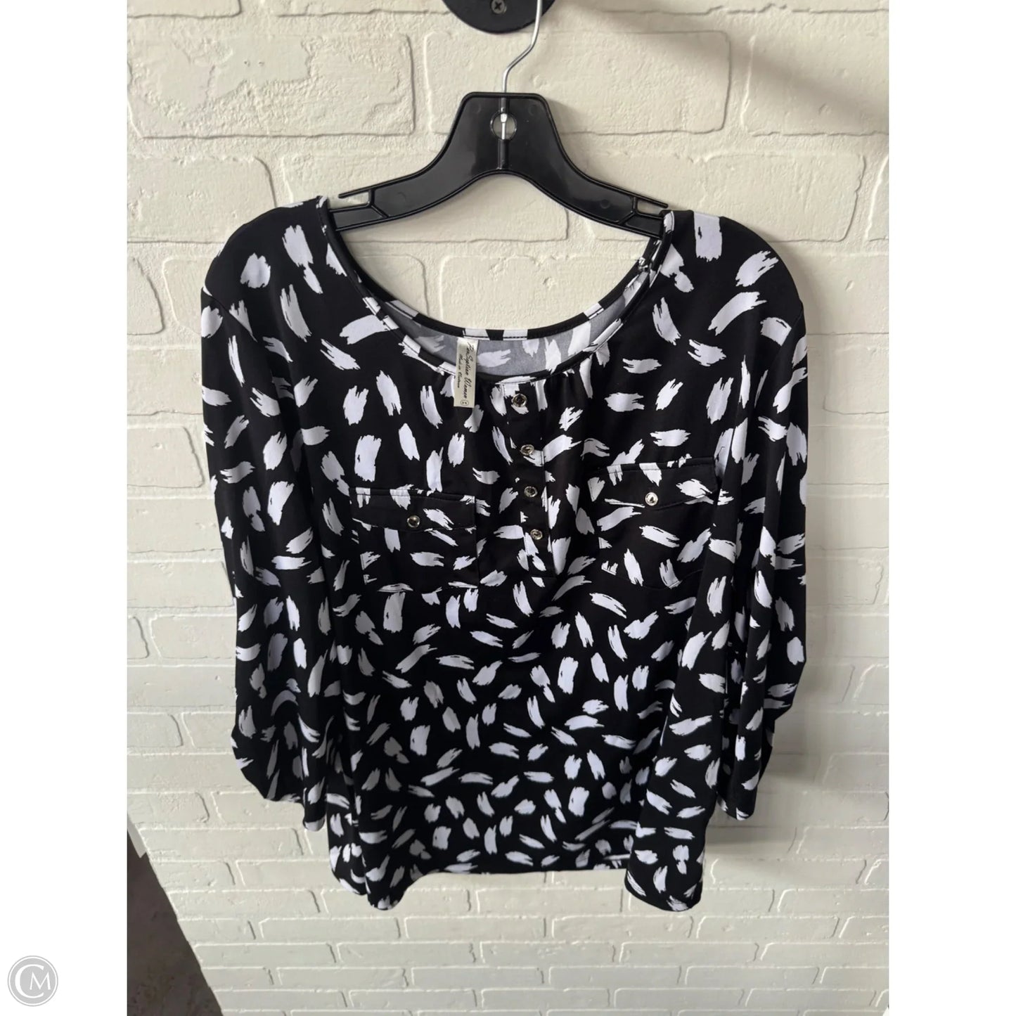 Top 3/4 Sleeve By Perseption Concept In Black & White, Size: 3x