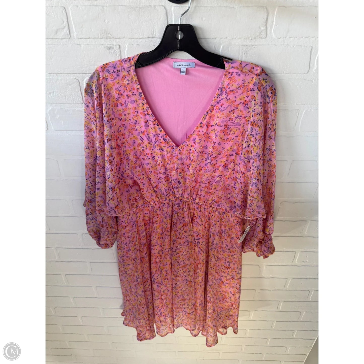 Dress Casual Short By White Birch In Pink & Yellow, Size: L