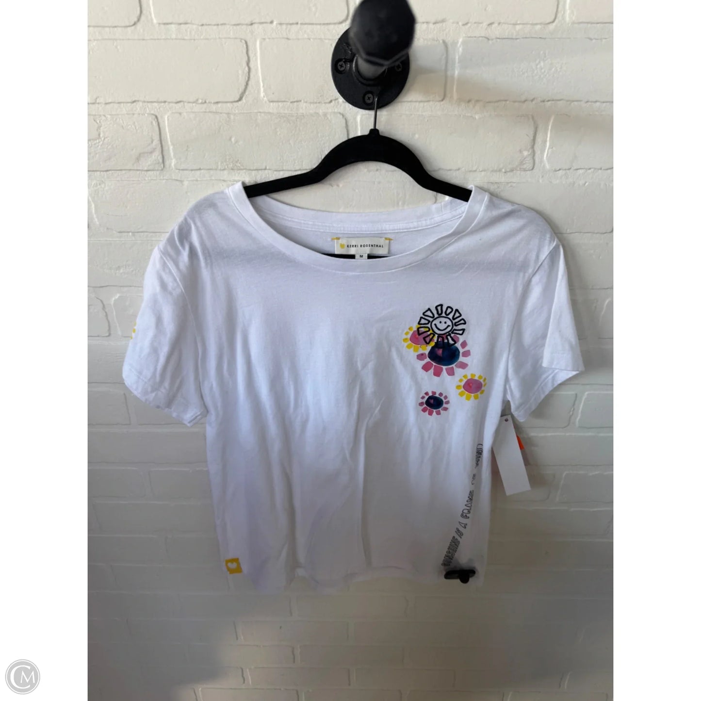 Top Short Sleeve By Kerri Rosenthal In White & Yellow, Size: M