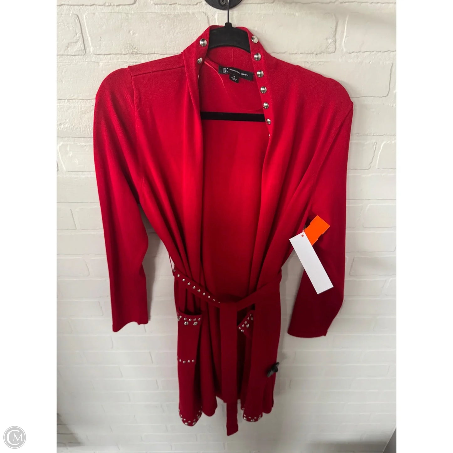 Sweater Cardigan By Inc In Red & Silver, Size: M