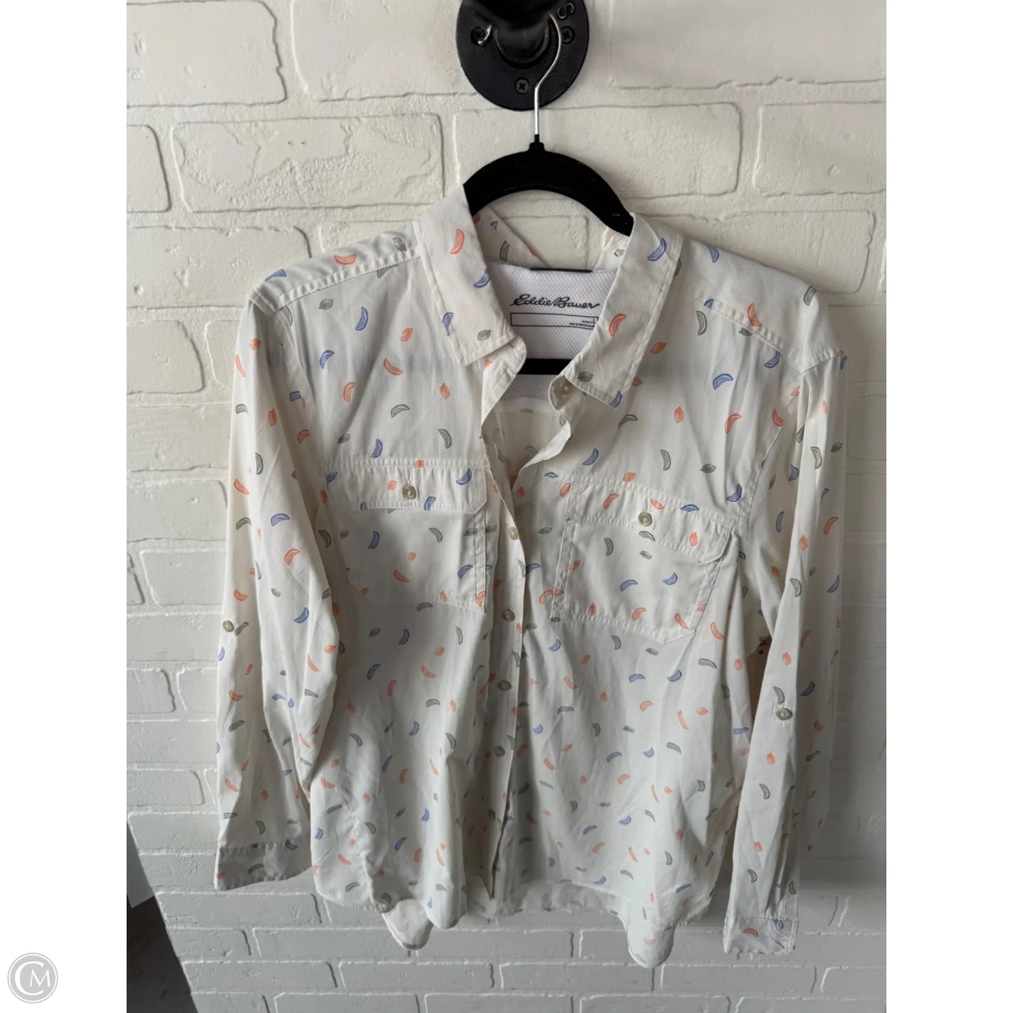 Top Long Sleeve By Eddie Bauer In Cream & Orange, Size: L
