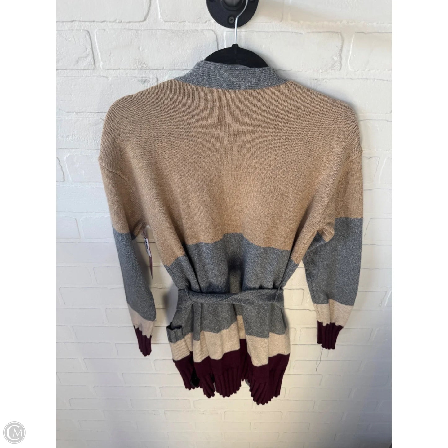 Sweater Cardigan By Loft In Grey & Red, Size: S