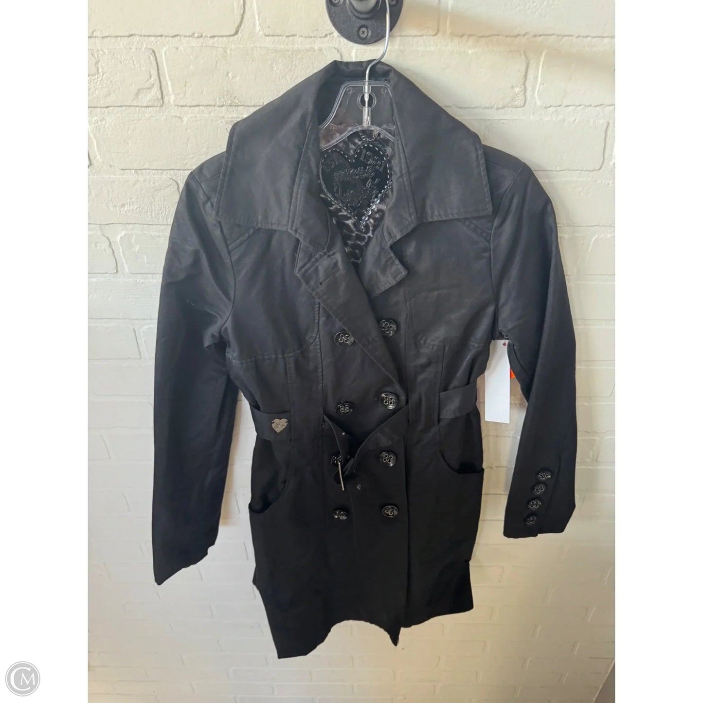 Coat Trench Coat By Guess In Black, Size: M