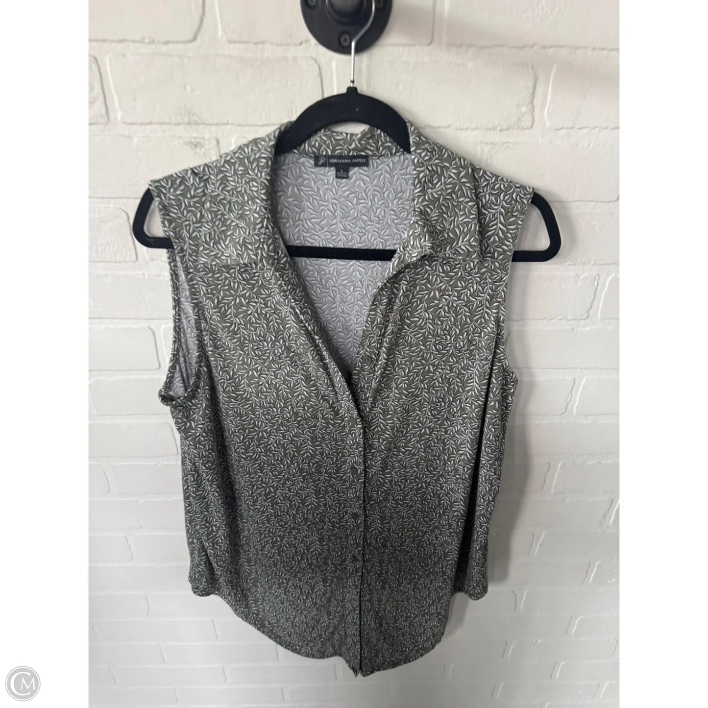 Top Sleeveless By Adrianna Papell In Green & White, Size: L