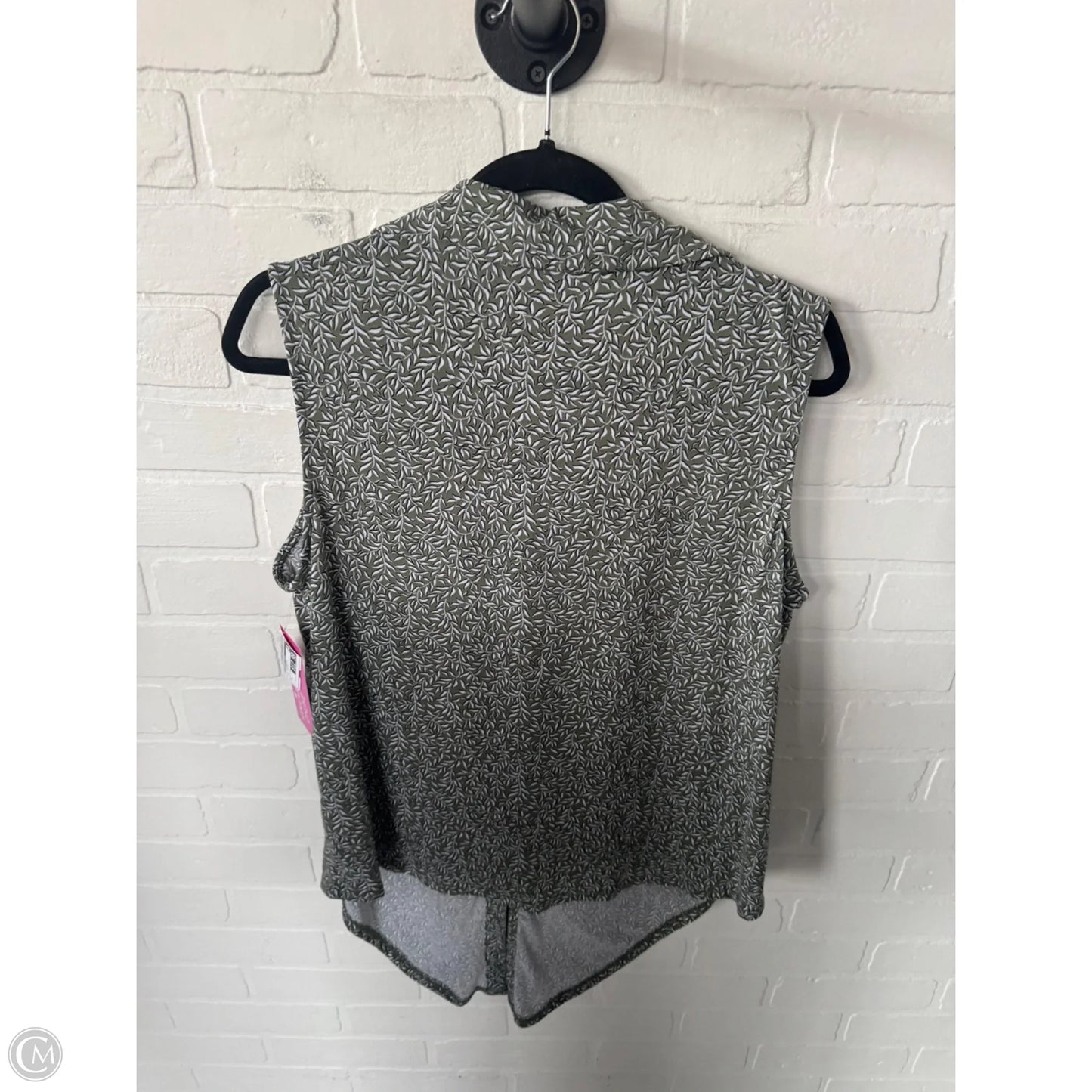 Top Sleeveless By Adrianna Papell In Green & White, Size: L