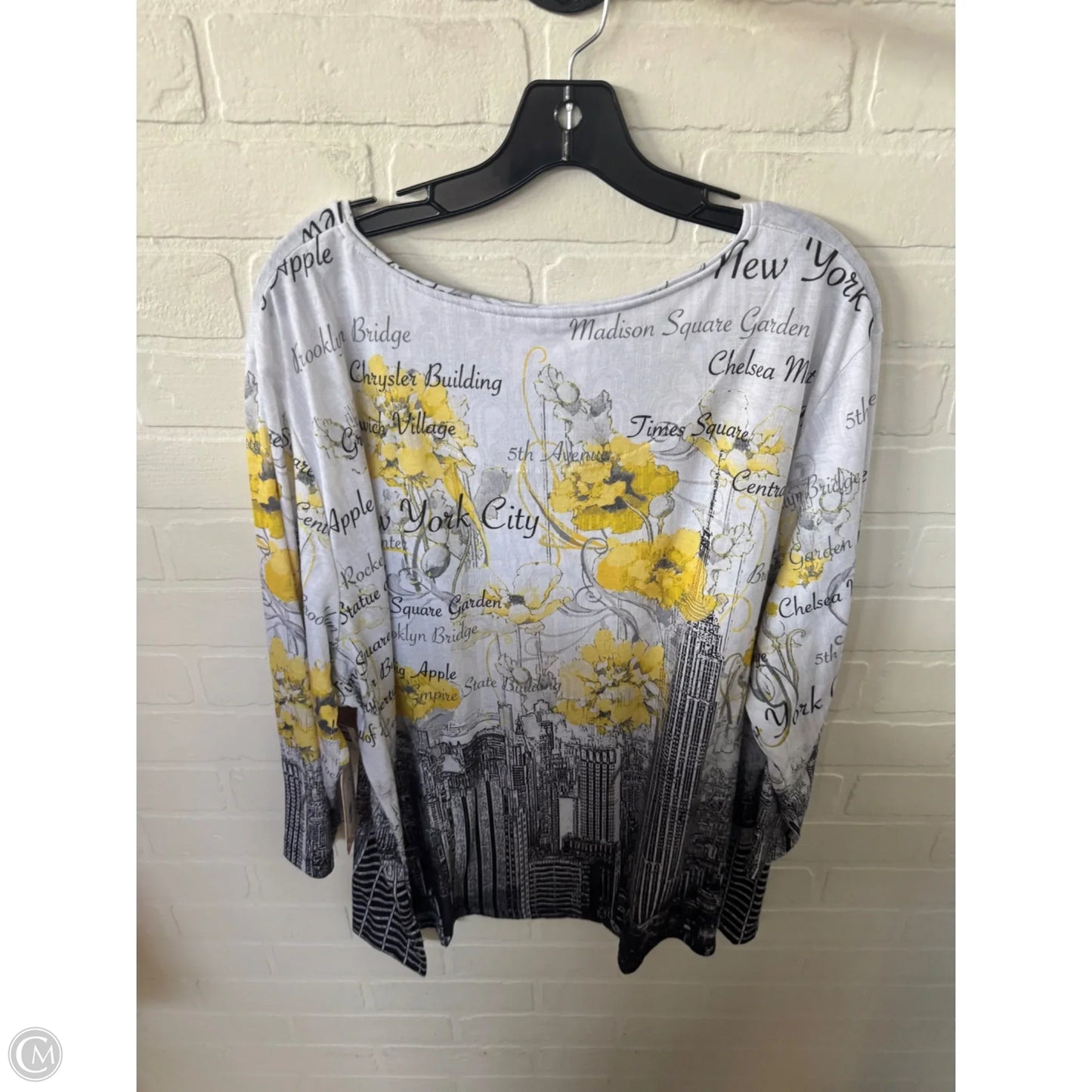 Top 3/4 Sleeve By Allison Daley In Grey & Yellow, Size: 2x