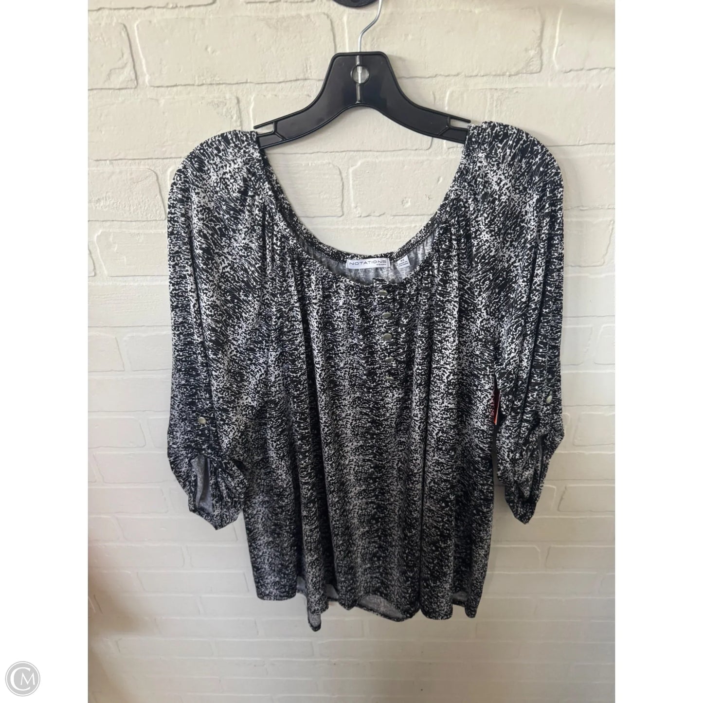 Top 3/4 Sleeve By Notations In Black & White, Size: 3x