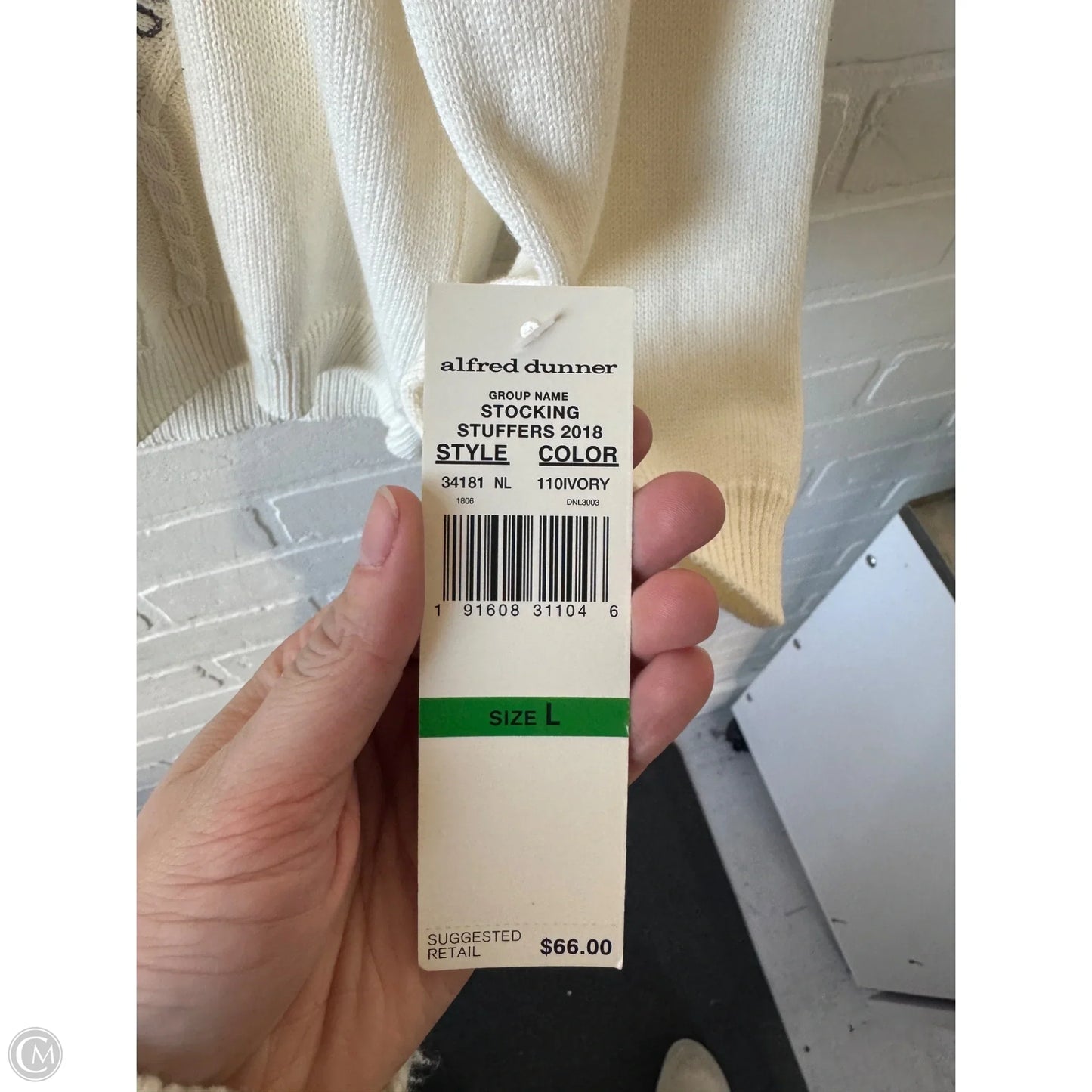 Sweater By Alfred Dunner In Cream & Grey, Size: L