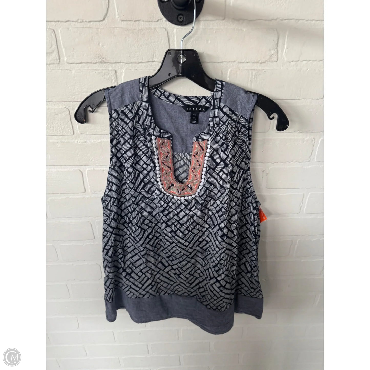 Top Sleeveless By Tribal In Blue & White, Size: L