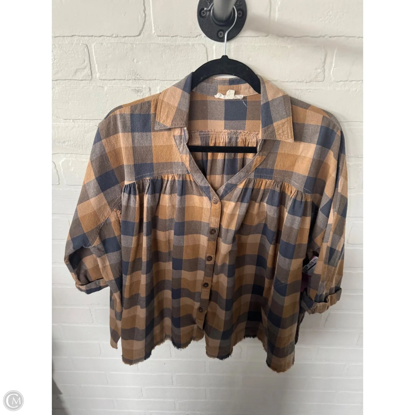 Top Short Sleeve By Easel In Blue & Brown, Size: M