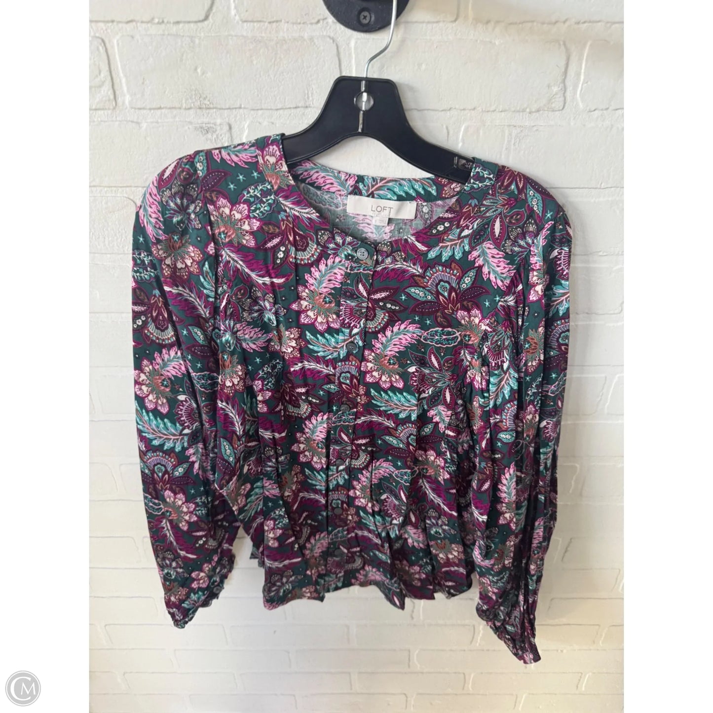 Top Long Sleeve By Loft In Green & Purple, Size: S
