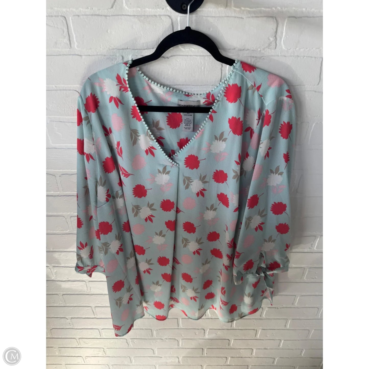 Top 3/4 Sleeve By Catherines In Blue & Pink, Size: 2x