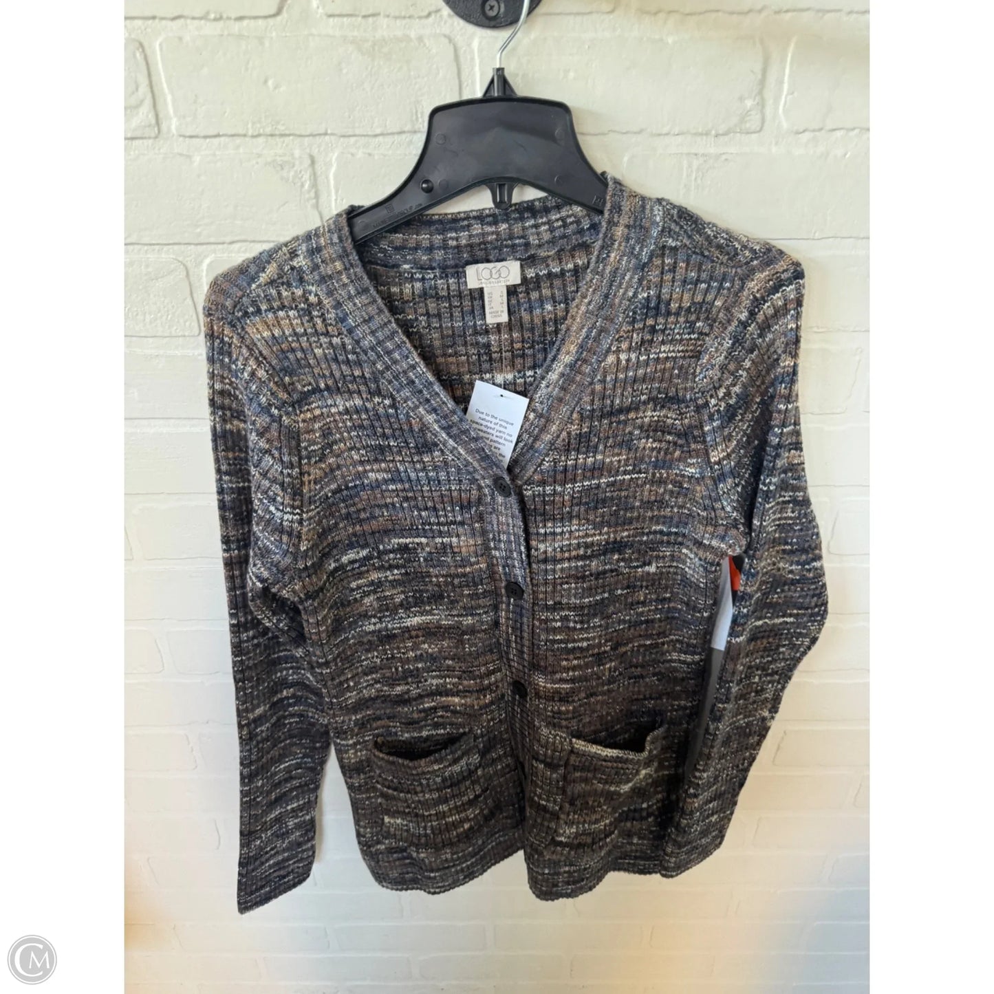 Sweater Cardigan By Logo In Blue & Brown, Size: S