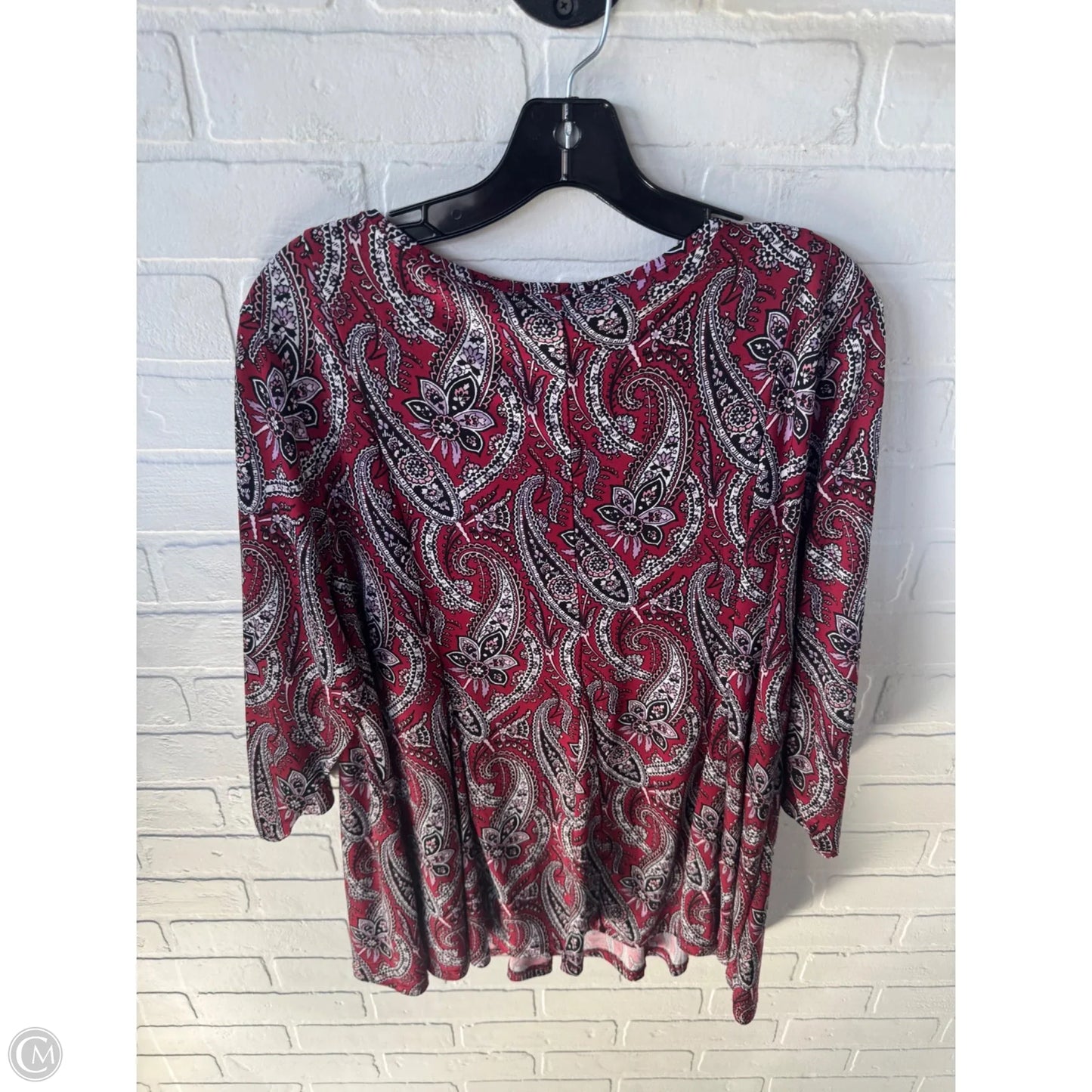 Top 3/4 Sleeve By Roz And Ali In Red & White, Size: 2x