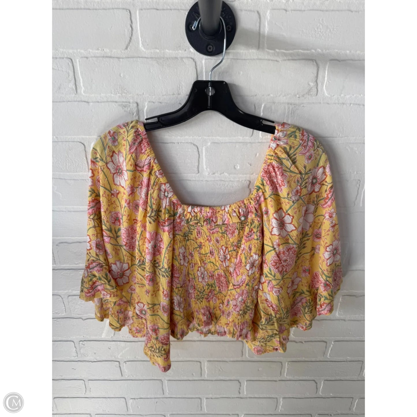 Top 3/4 Sleeve By Billabong In Pink & Yellow, Size: M