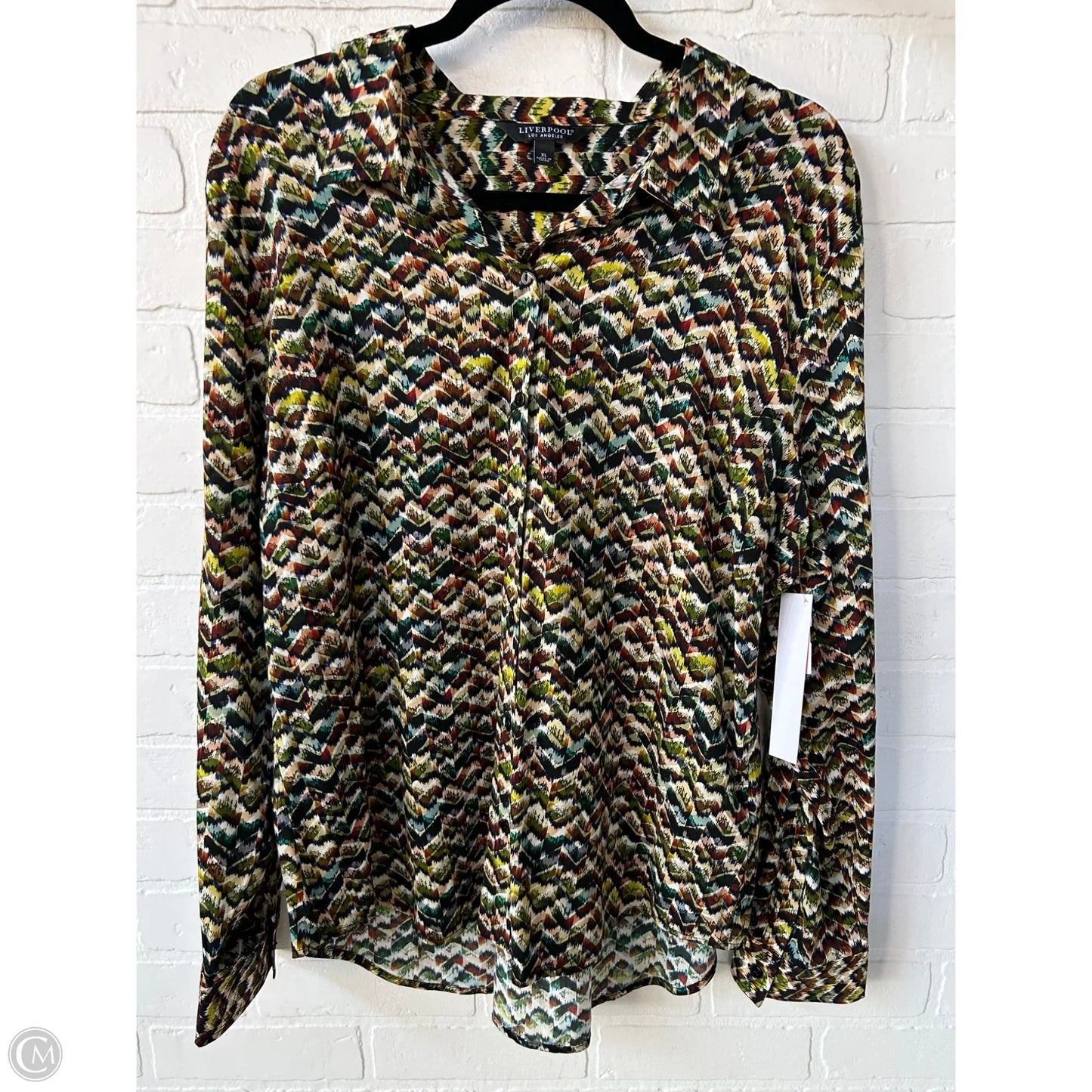 Top Long Sleeve By Liverpool In Brown & Green, Size: Xl