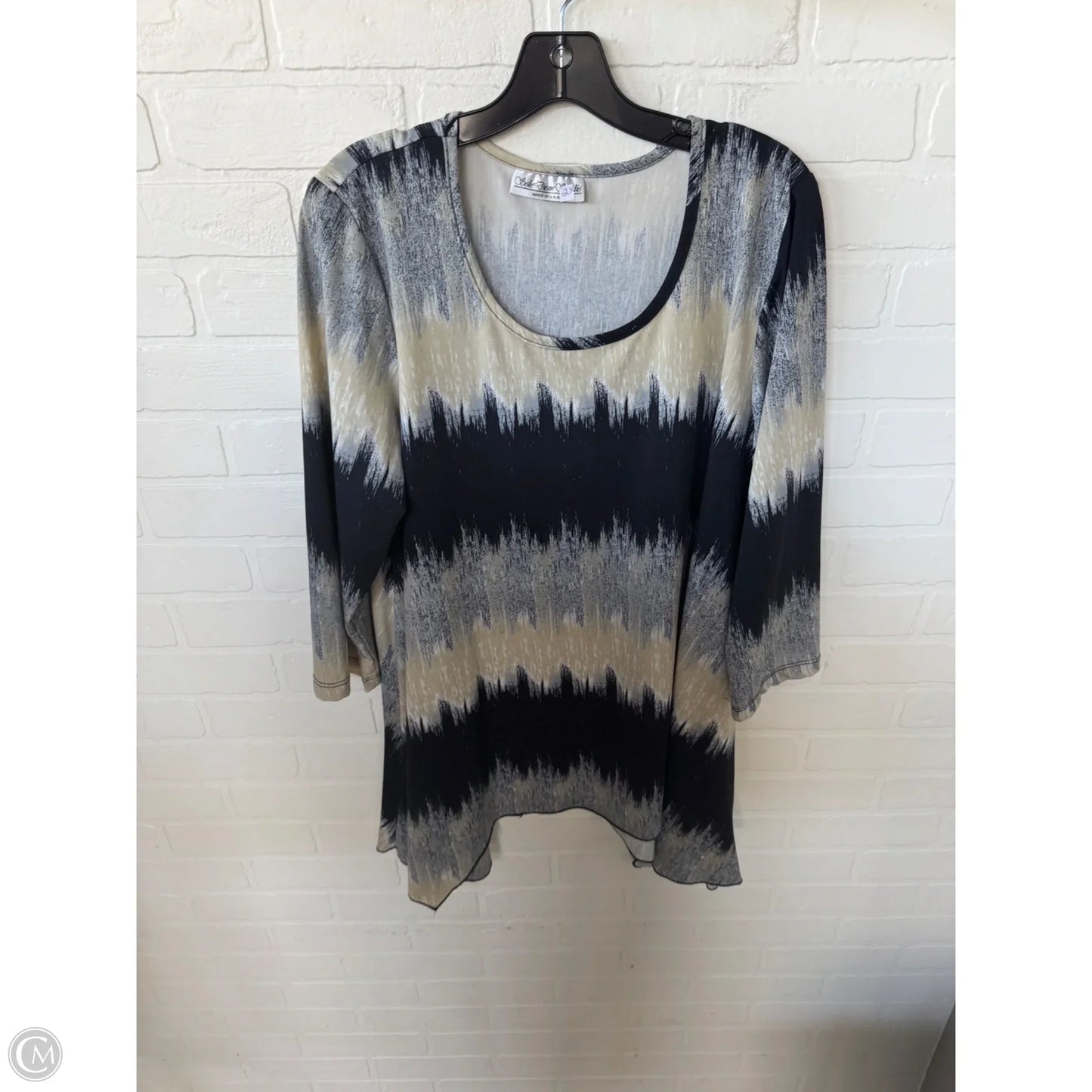 Tunic 3/4 Sleeve By Clothes Mentor In Black & Tan, Size: 2x