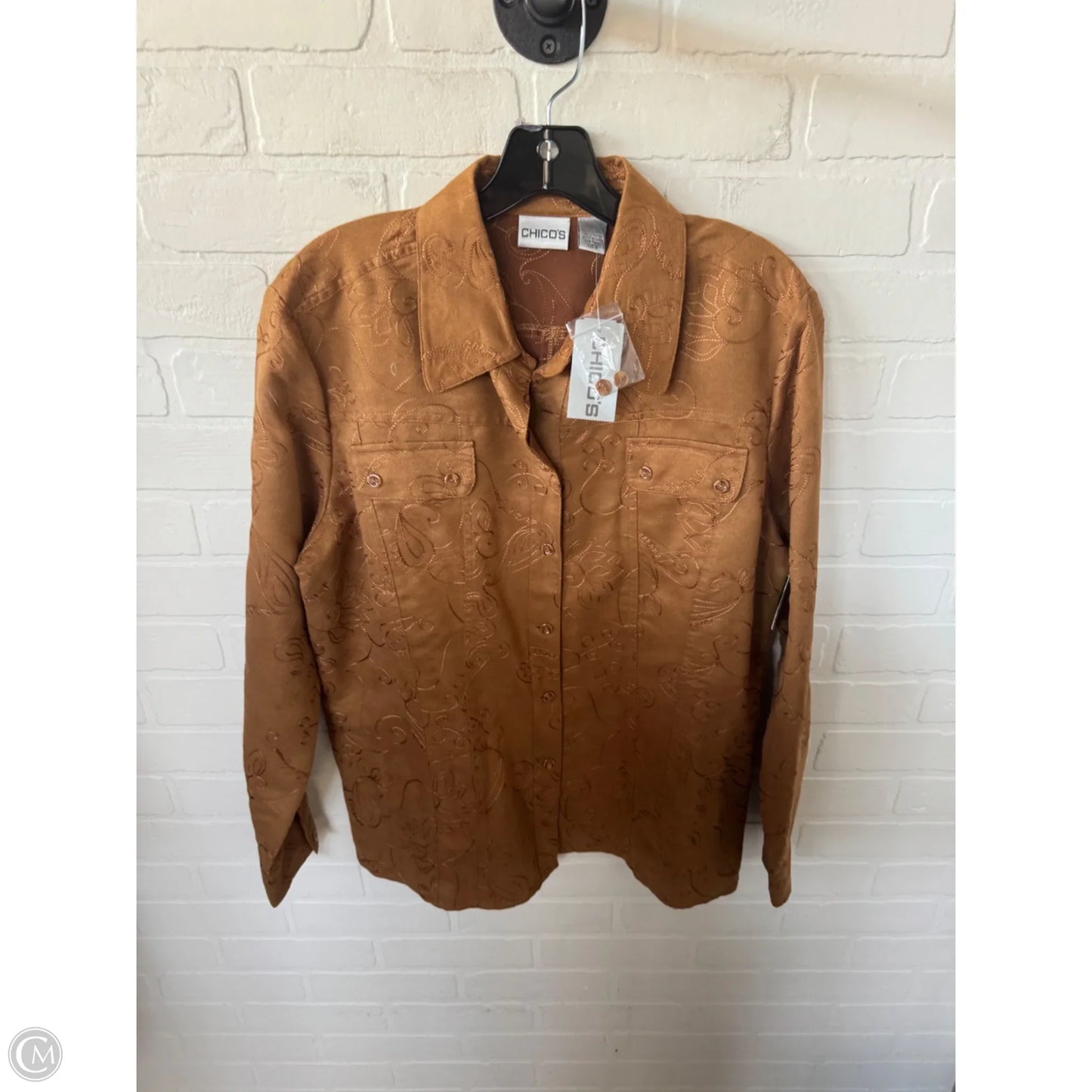 Jacket Shirt By Chicos In Brown, Size: L