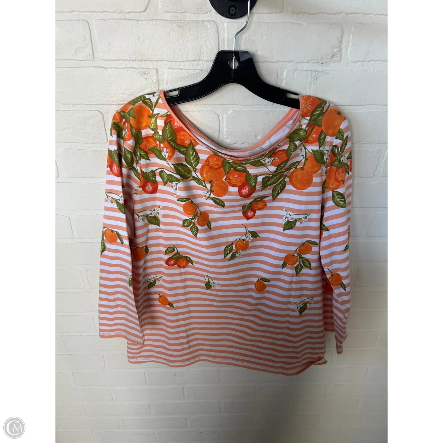 Top 3/4 Sleeve By Talbots In Orange & White, Size: Xl