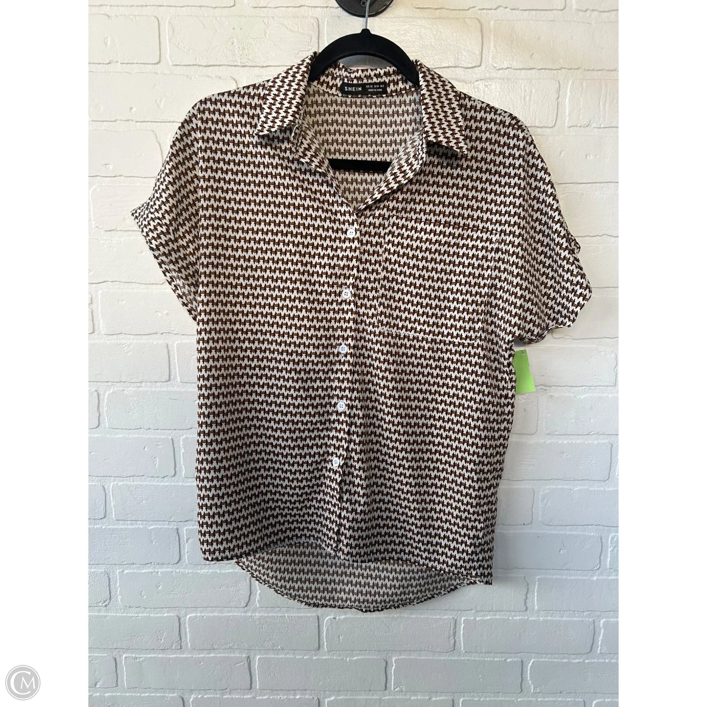 Top Short Sleeve By Shein In Brown & White, Size: Xs