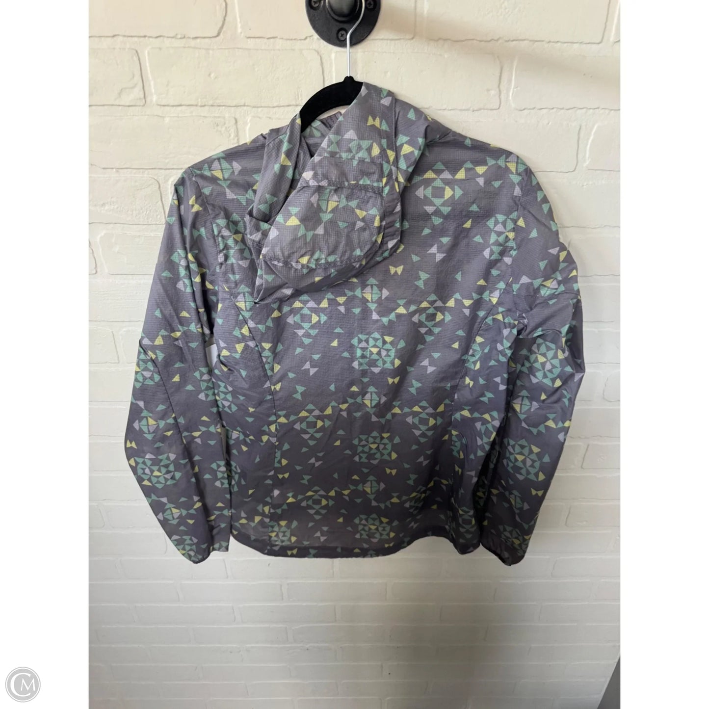 Jacket Windbreaker By Patagonia In Green & Grey, Size: S