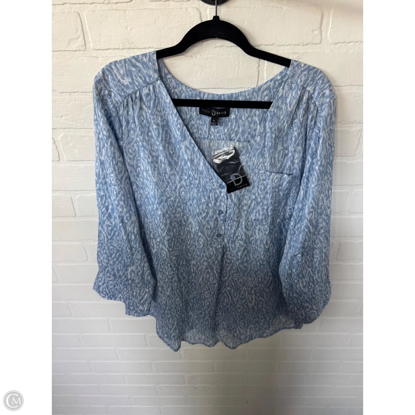 Top 3/4 Sleeve By Fred David In Blue & White, Size: Xl