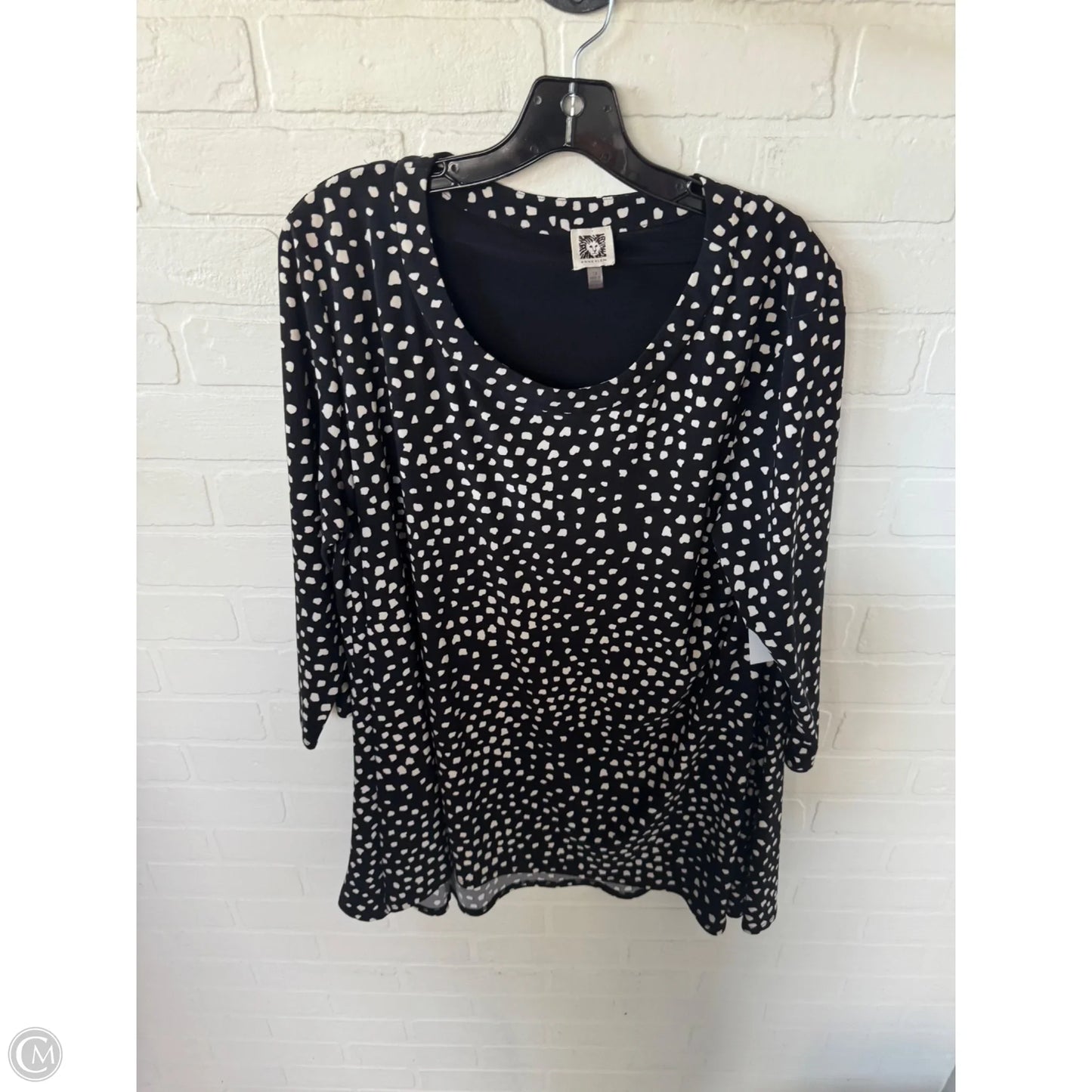 Tunic 3/4 Sleeve By Anne Klein In Black & Tan, Size: 1x