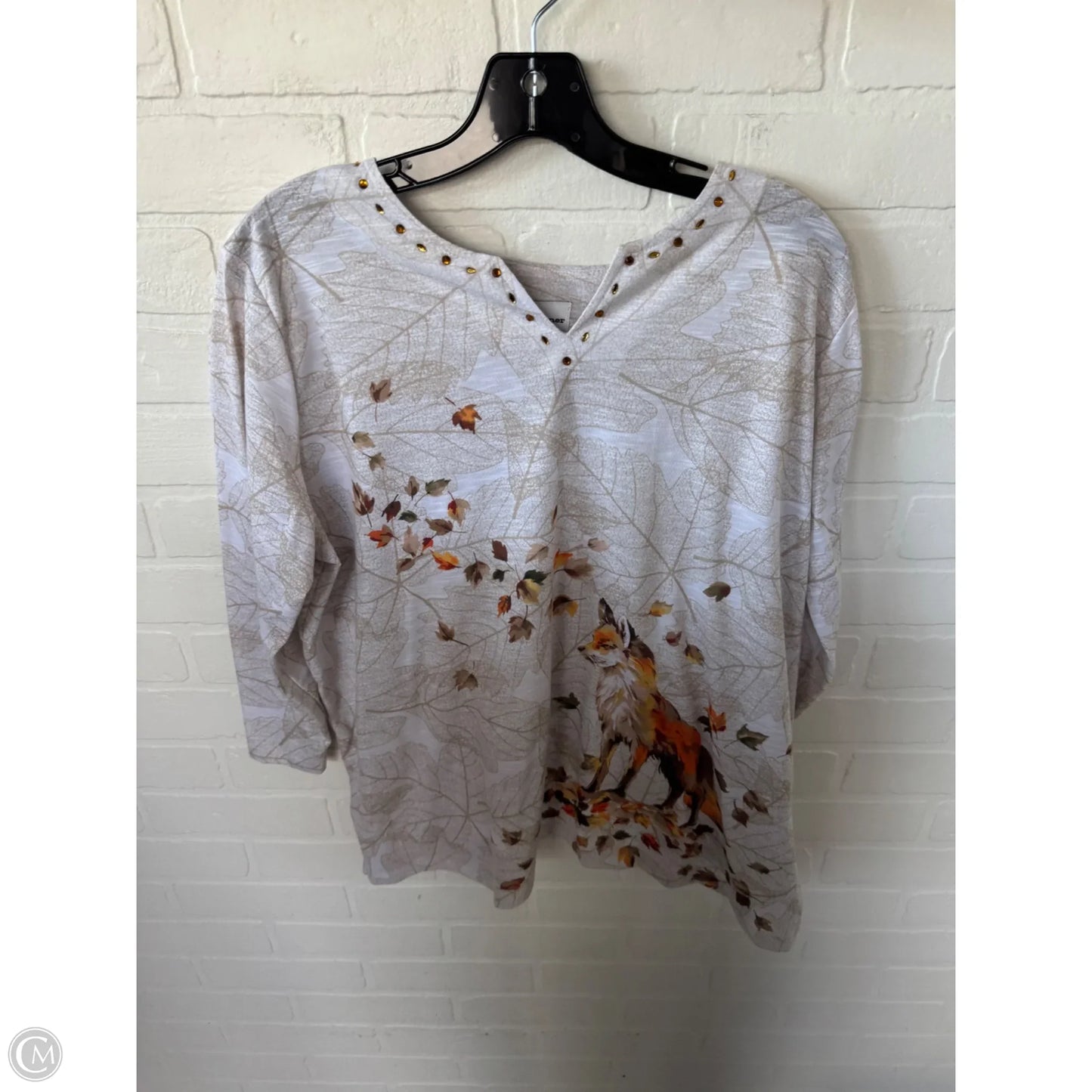 Top 3/4 Sleeve By Alfred Dunner In Tan & White, Size: L