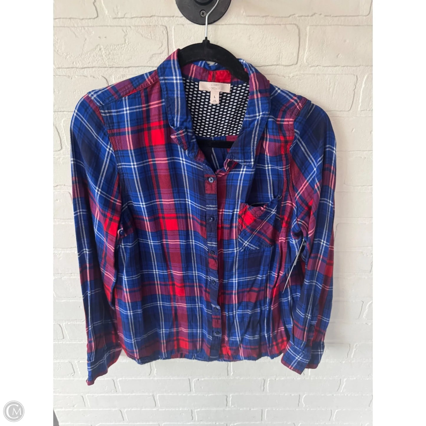 Top Long Sleeve By Como Vintage In Blue & Red & White, Size: L