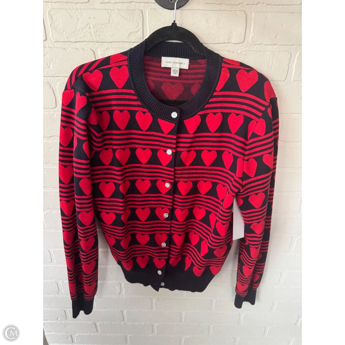 Sweater Cardigan By Free Assembly In Blue & Red, Size: L